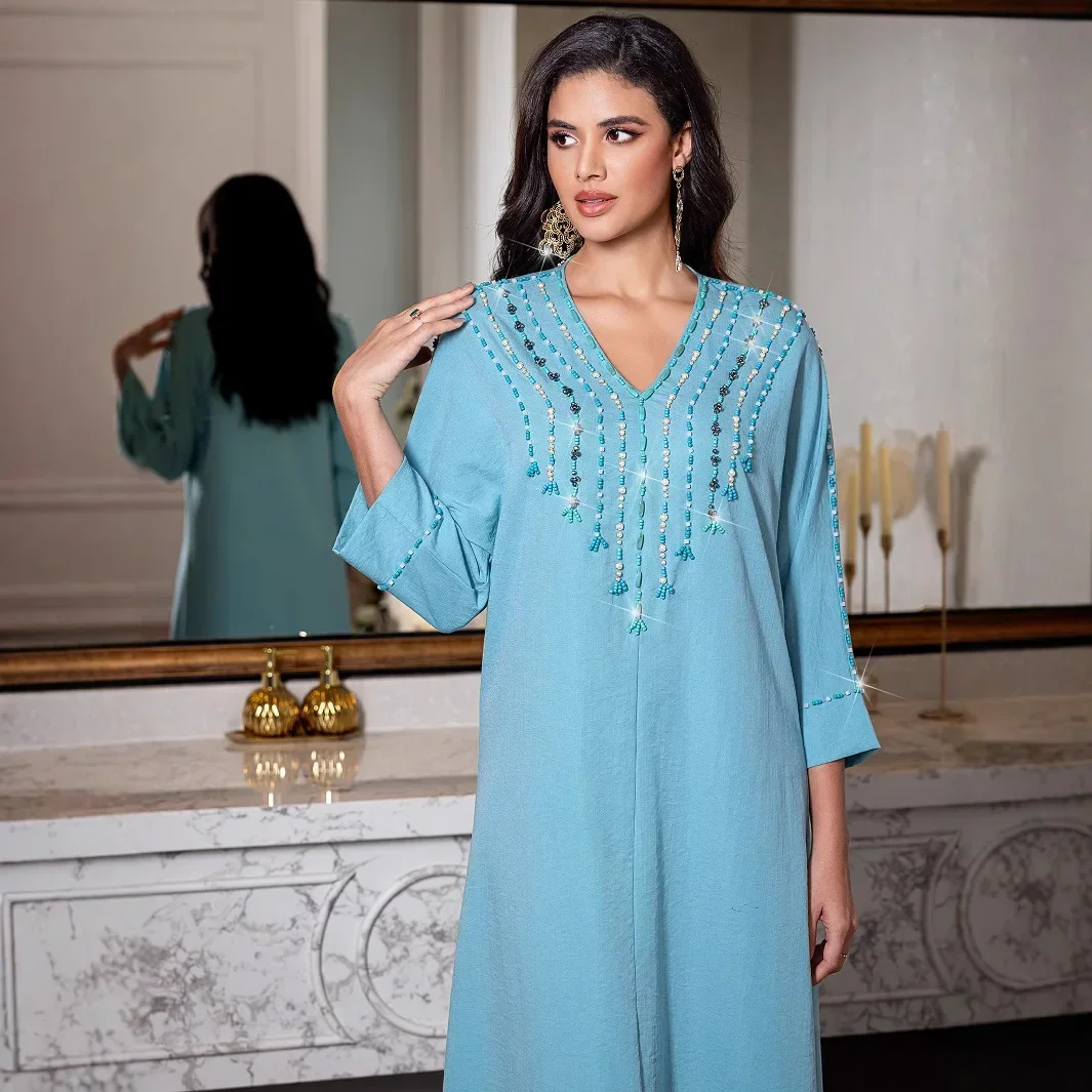 

Eid Muslim Dress Dubai Abaya Luxury Diamonds Turkey Kaftan Arabic Robe Women Islam Clothing Caftan Morocco Femme Musulmane Gown