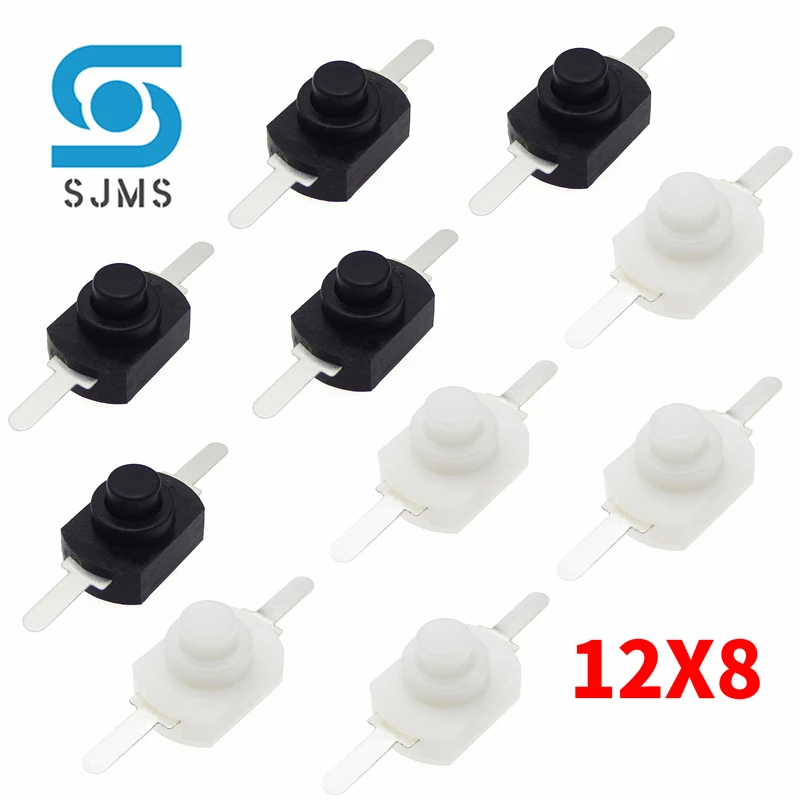 10PCS/Lot 12*8MM DC 30V 1A 2 Pin On Off Mini Push Button Switch for Electric Torch 1208YD H8mm Self Locking Black/White