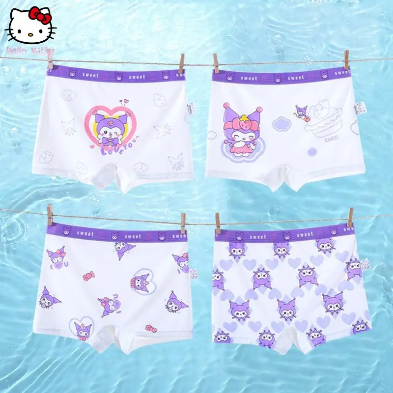 

Sanrio, 4 шт., летнее нижнее белье в стиле аниме для девочек Kuromi, новые тонкие трусики Kawaii, мягкие дышащие удобные трусы-боксеры с мультяшным принтом
