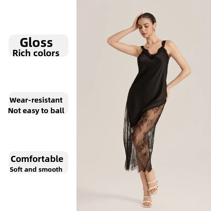 جديد الصيف النمط الأوروبي الأمريكي بيجامة من الشيفون الساتان مع الربط قطري شبه شفافة الدانتيل فستان مثير زلة