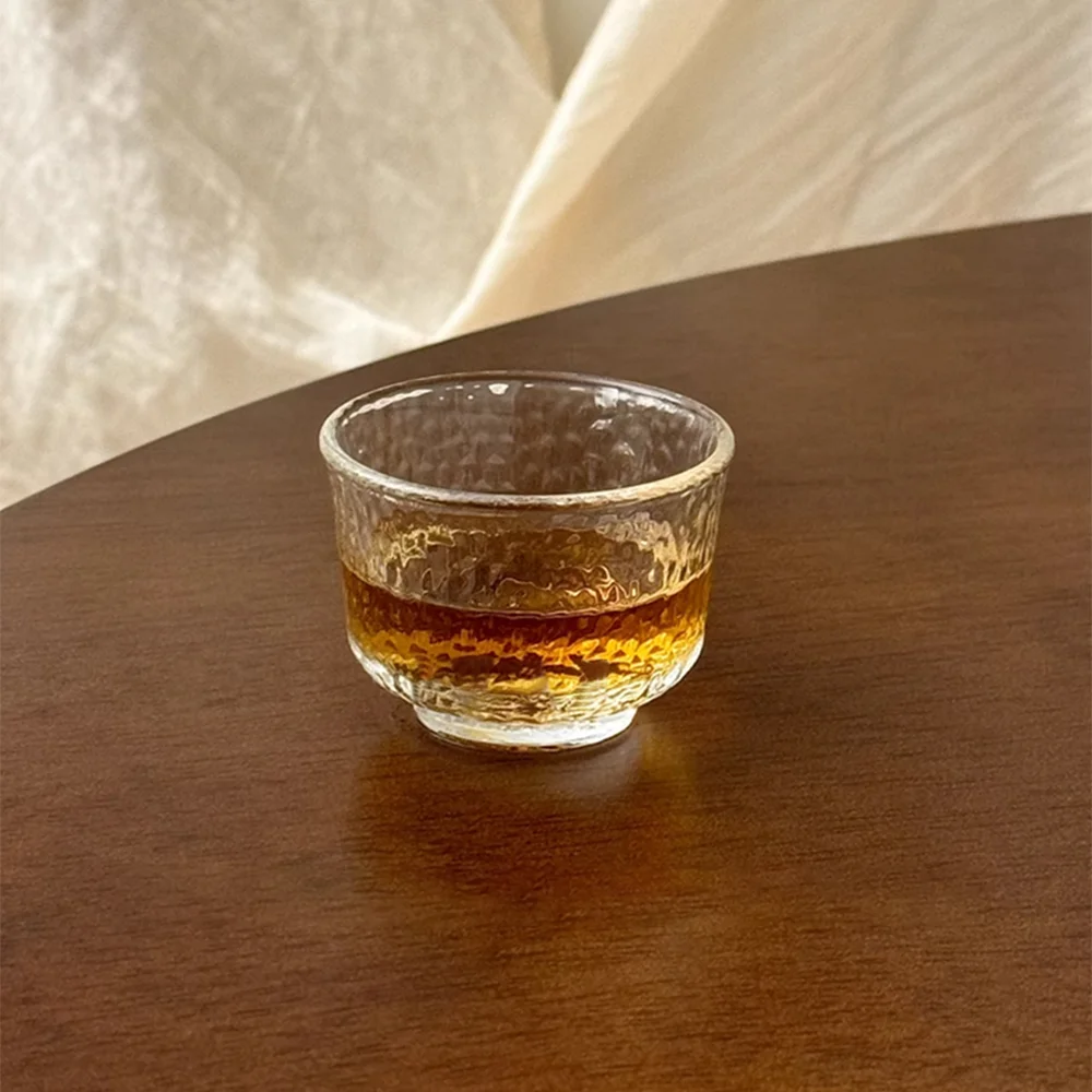 Pige Home 45ml Ice Dew Tea Tasting Cup Hammered Glass Cup Set of 6 for Tea Ceremony