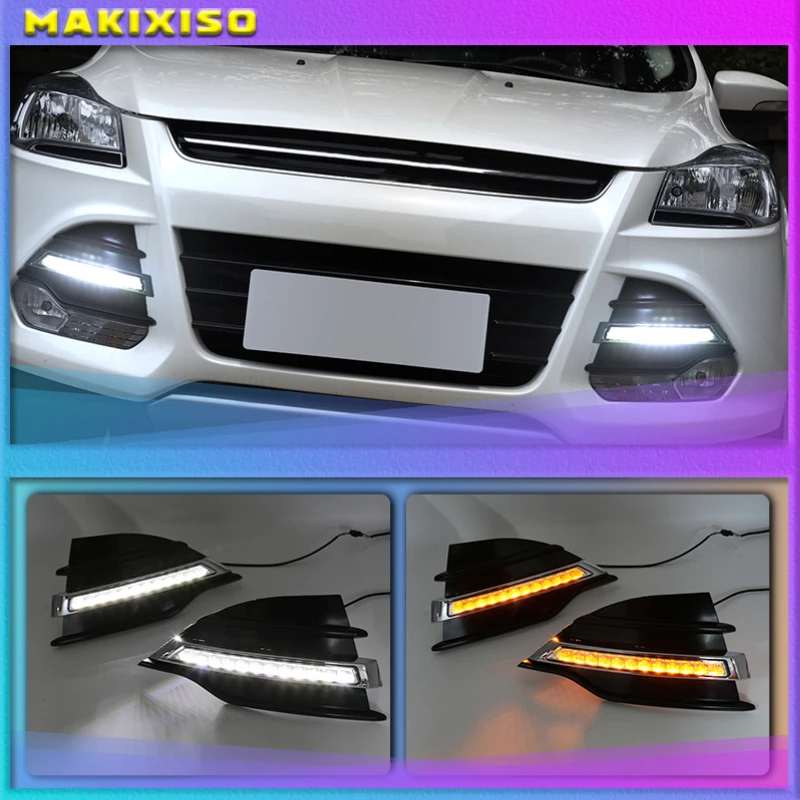 

2PCS LED Daytime Running Light DRL daylight Fog Light with yellow turn signal For Ford Kuga Escape 2013 2014 2015 2016