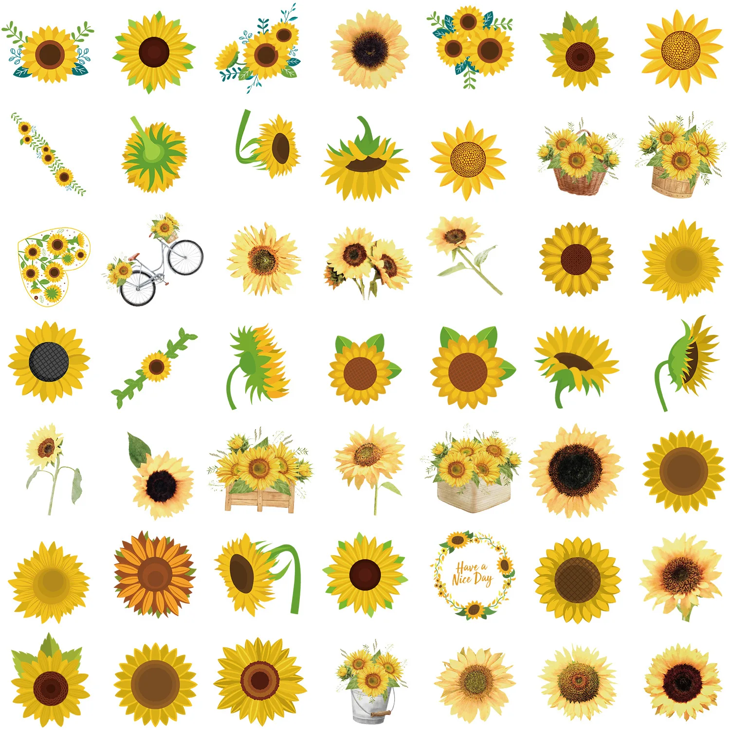 50Pcs Cartoon Sunflower Series Graffiti Stickers Suitable for Laptop Helmets Desktop Decoration DIY Stickers Toys Wholesale