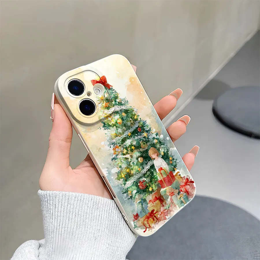 크리스마스 트리와 어린 소녀 패턴의 아이폰 17부터 11 프로 맥스 플러스까지의 휴대폰 케이스