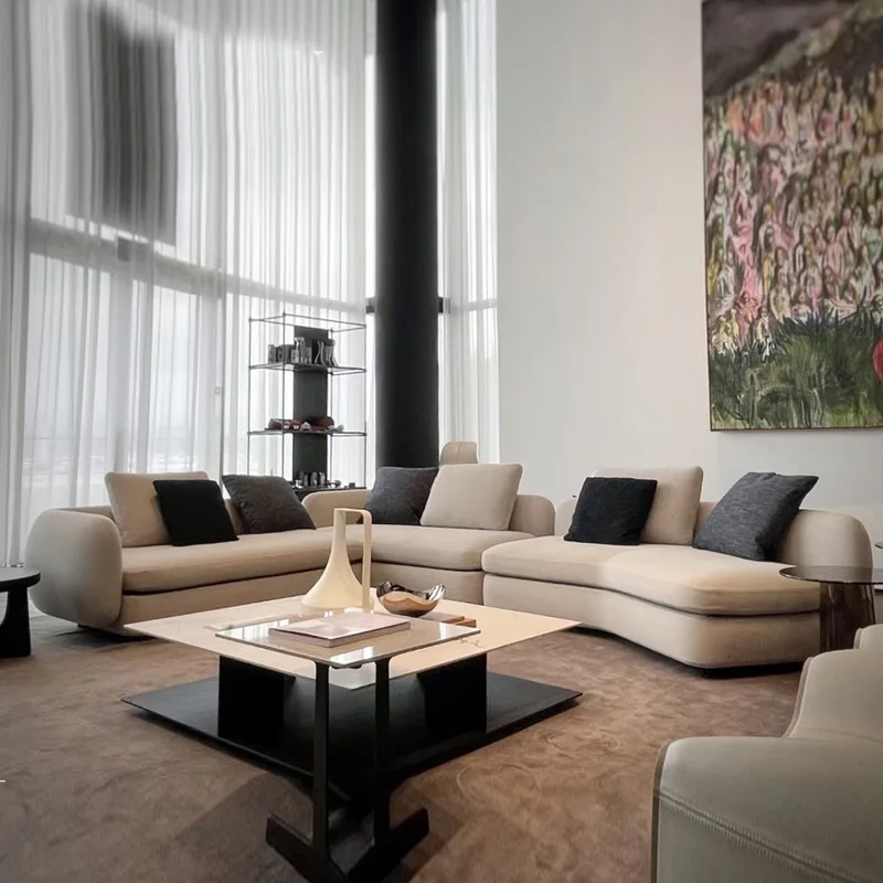 

Italian minimalist Saint-Germain sofa large flat layer designer villa model fabric special-shaped arc corner combination