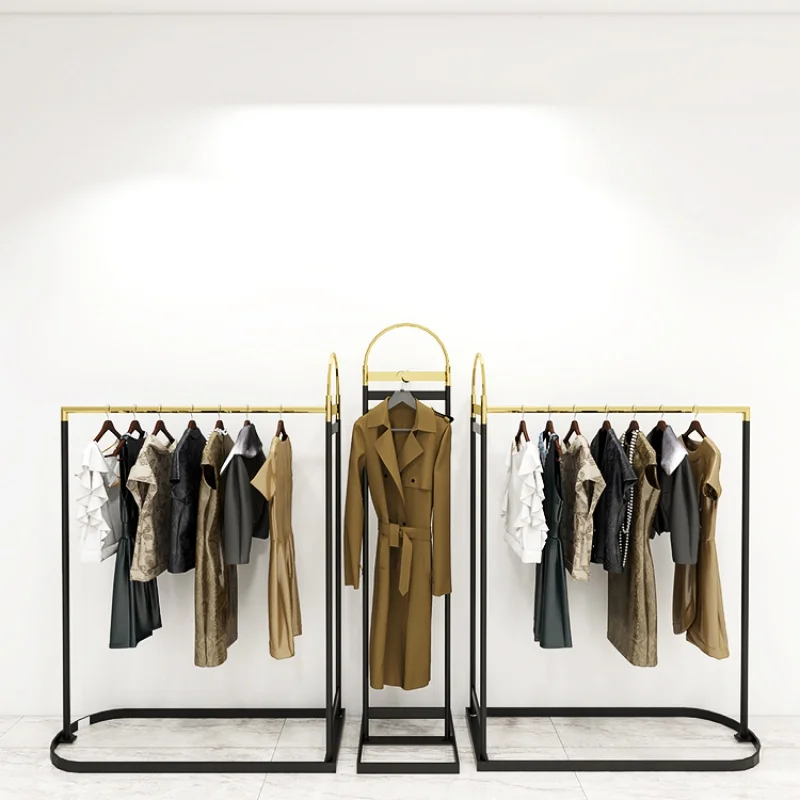 Custom, Zwarte Winkel Fittingen En Winkel Meubelkleding Boetiek Goud Metalen Kleding Display Rack