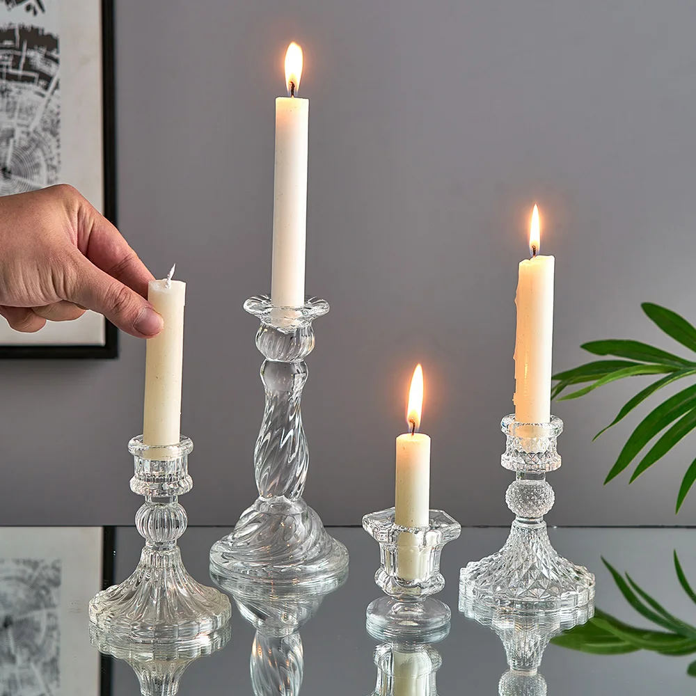 Novelty Glass Candles Holder Nordic Decor Candlestick Romantic Candle Stand Desk Accessories Wedding Centerpieces Ornament Gifts