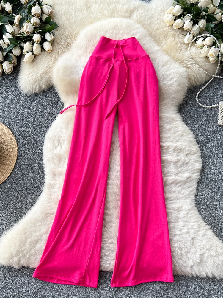 Pantalon de sport décontracté taille haute, Dstring, jambes larges, droit, Yoga, Design d'automne, taille élastique, coupe ample pour dames