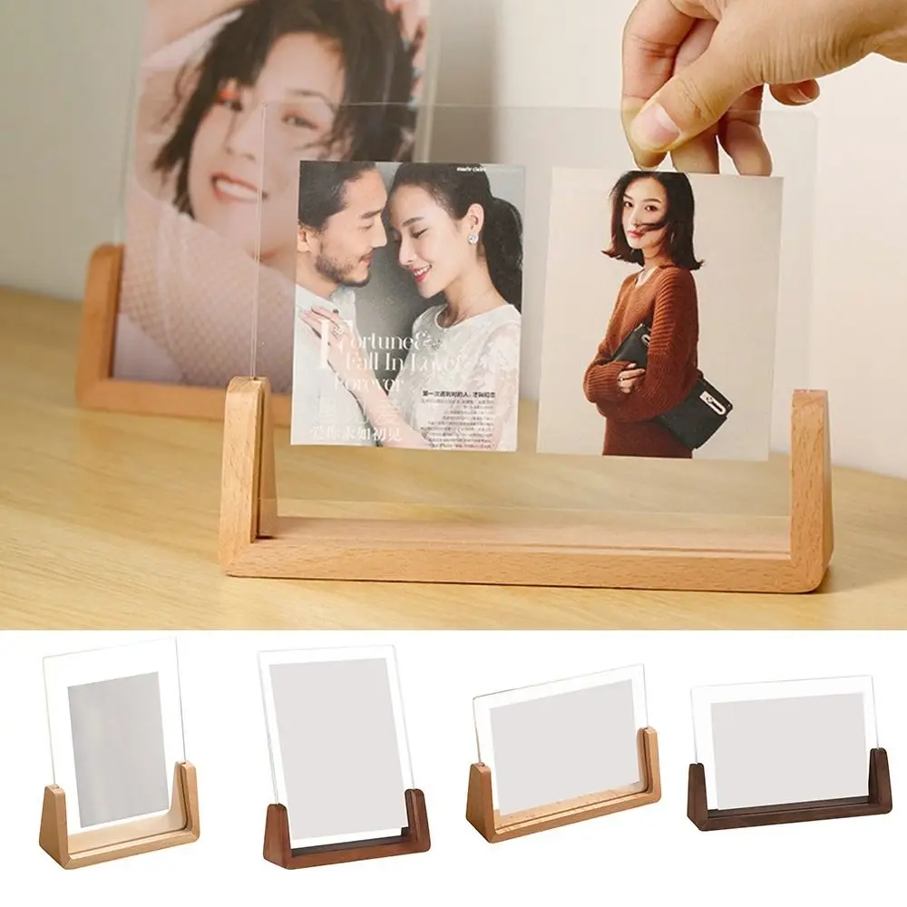 Walnut/Beech Creative Photo Frame Acrylic U Shape Transparent Frame Desktop Wood Wedding Pictures Frame Office Decor