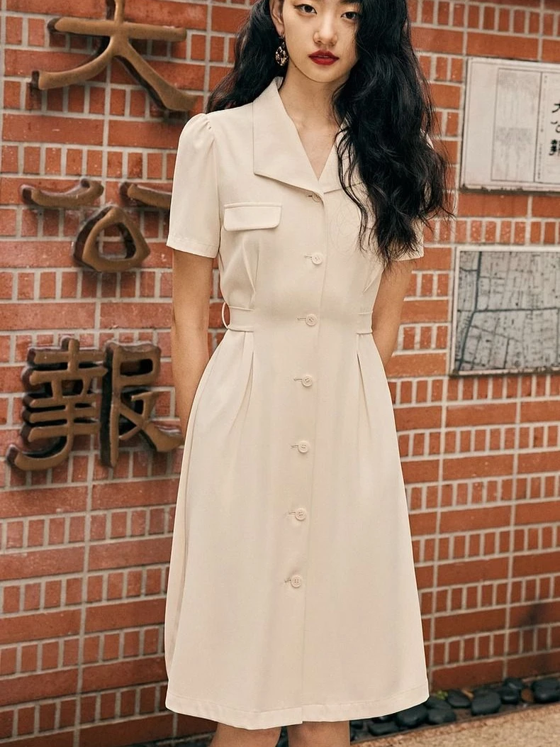 

2025 Summer New Women's Commuter High Waist V-neck Slimming A-line Dress