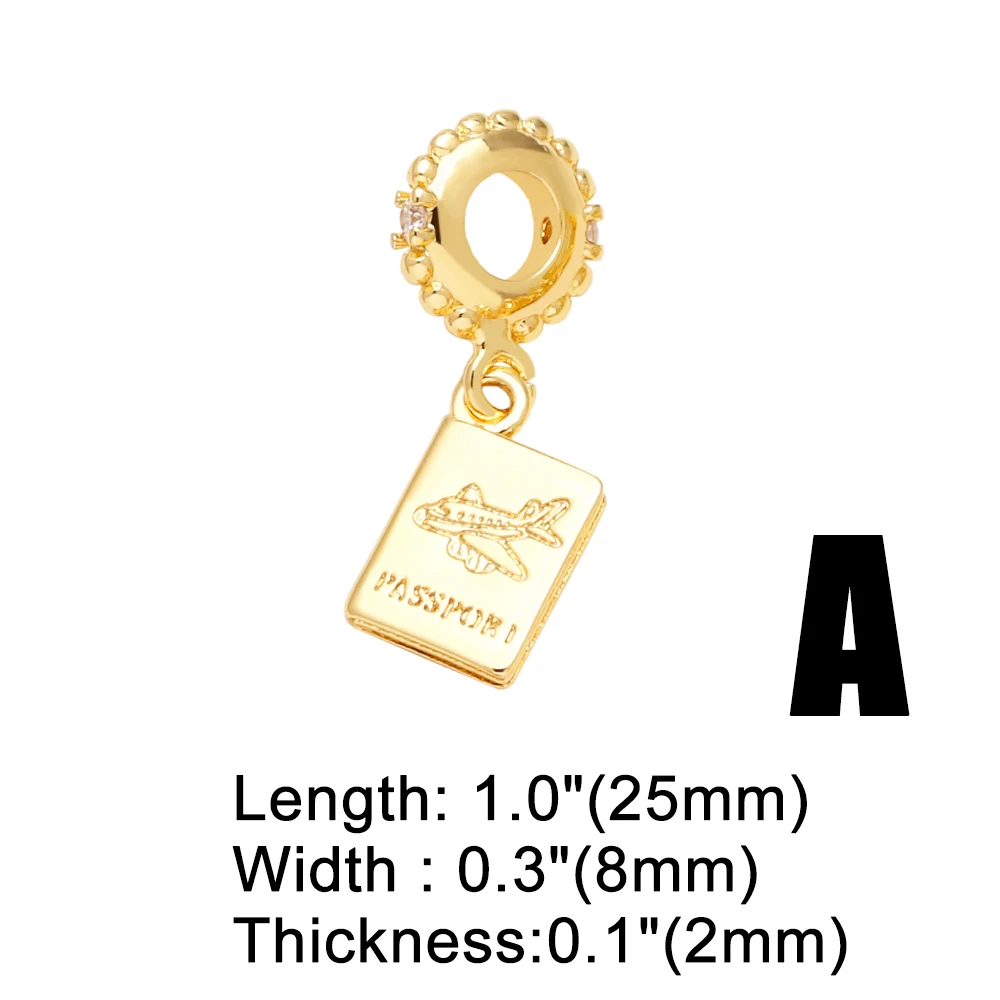 OCESRIO White Crystal FE Passport Pendant for Necklaces Copper Gold Plated Elephant Wings Jewelry Making Component pdtb730