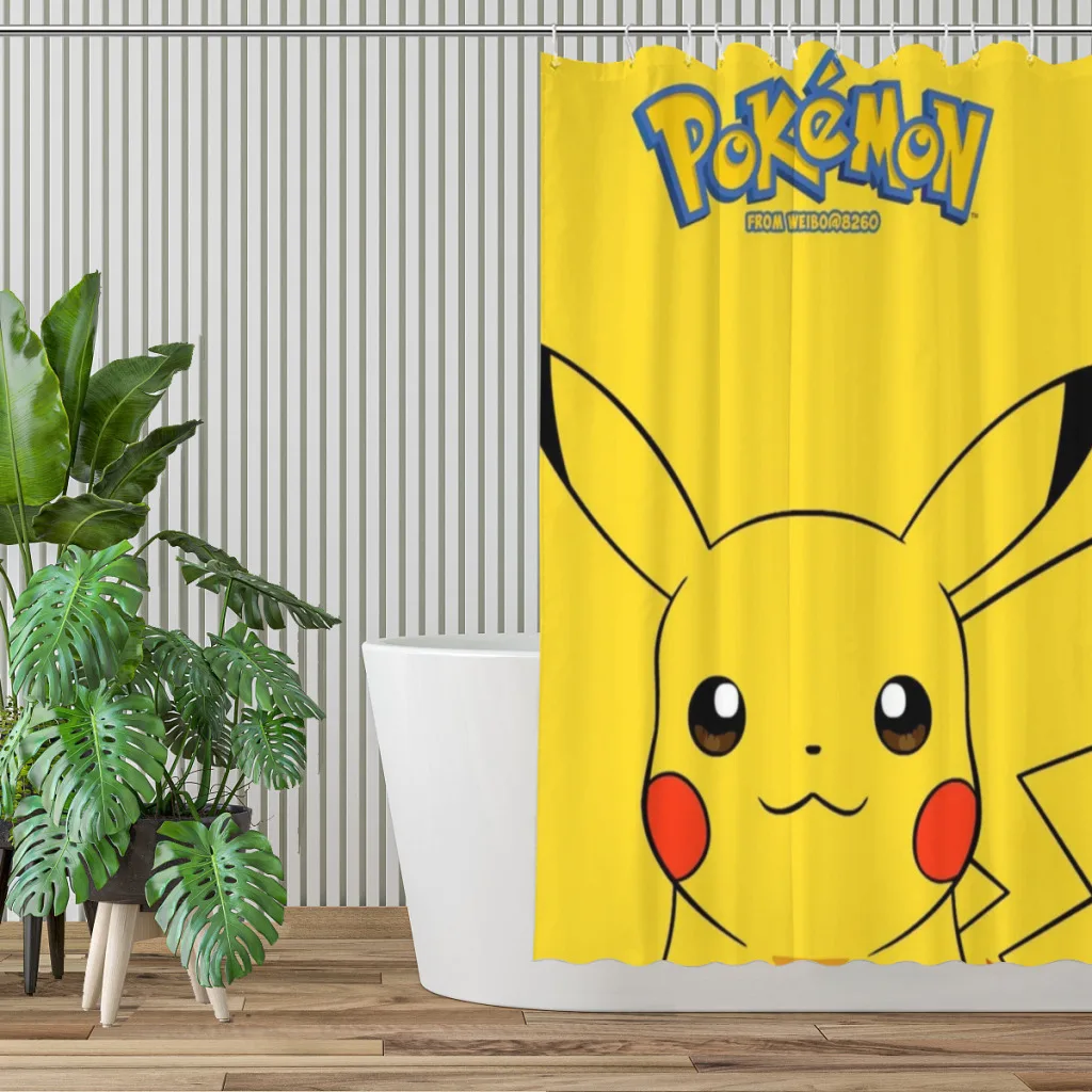 Modern 3D Printing P-Pokemon Shower Curtain Landscape Bath Curtain With Hooks for Bathroom waterproof scenery