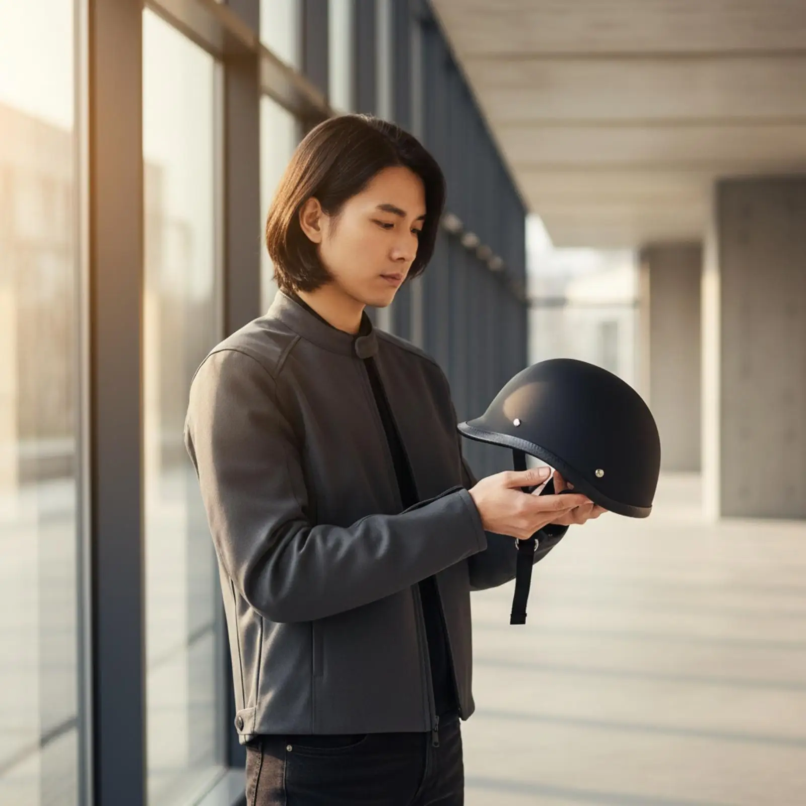 Classic Open Front Riding Headgear with Matte Finish Double D Loop Strap for Daily Commuter Scooter E-bike