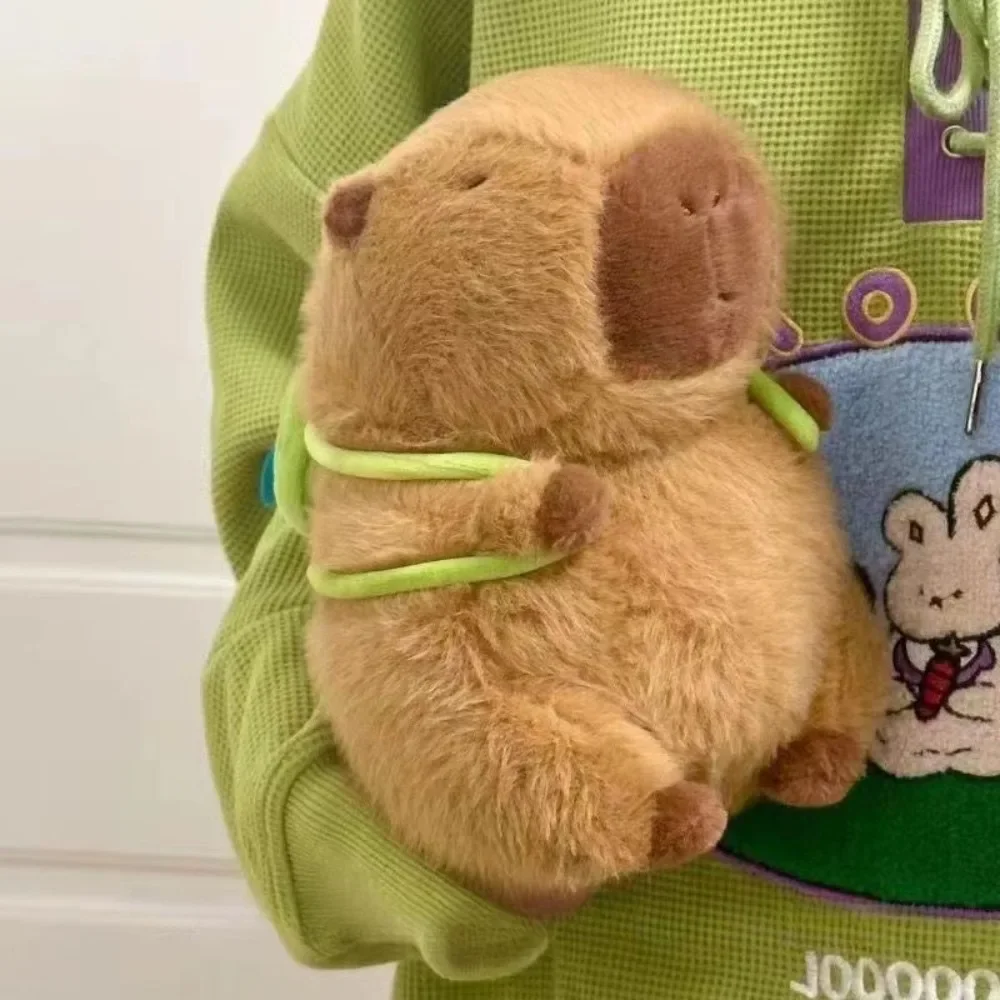 Capybara Plush with Turtle Backpack Cute Fully Filled Stuffed Aniamls Toys Keychain Bag Gifts for Kids Funny Animals Doll Brown