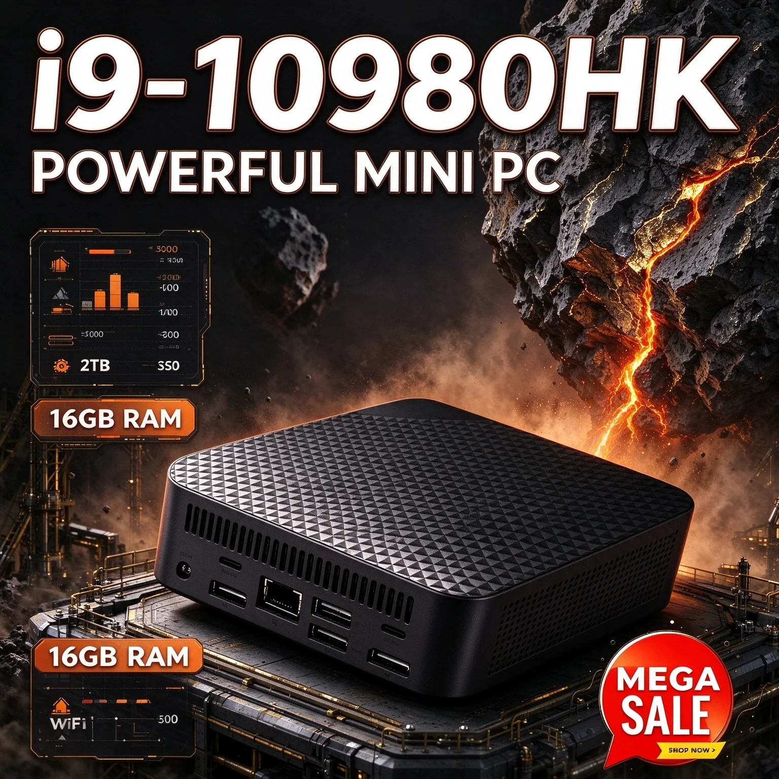 NEW Core i9 10980HK Mini PC 16GB RAM 1TB-2TB SSD M.2 NVMe SSD Triple 4K Display WiFi6 BT5.2 Silent Cooling Home Office Pro PC