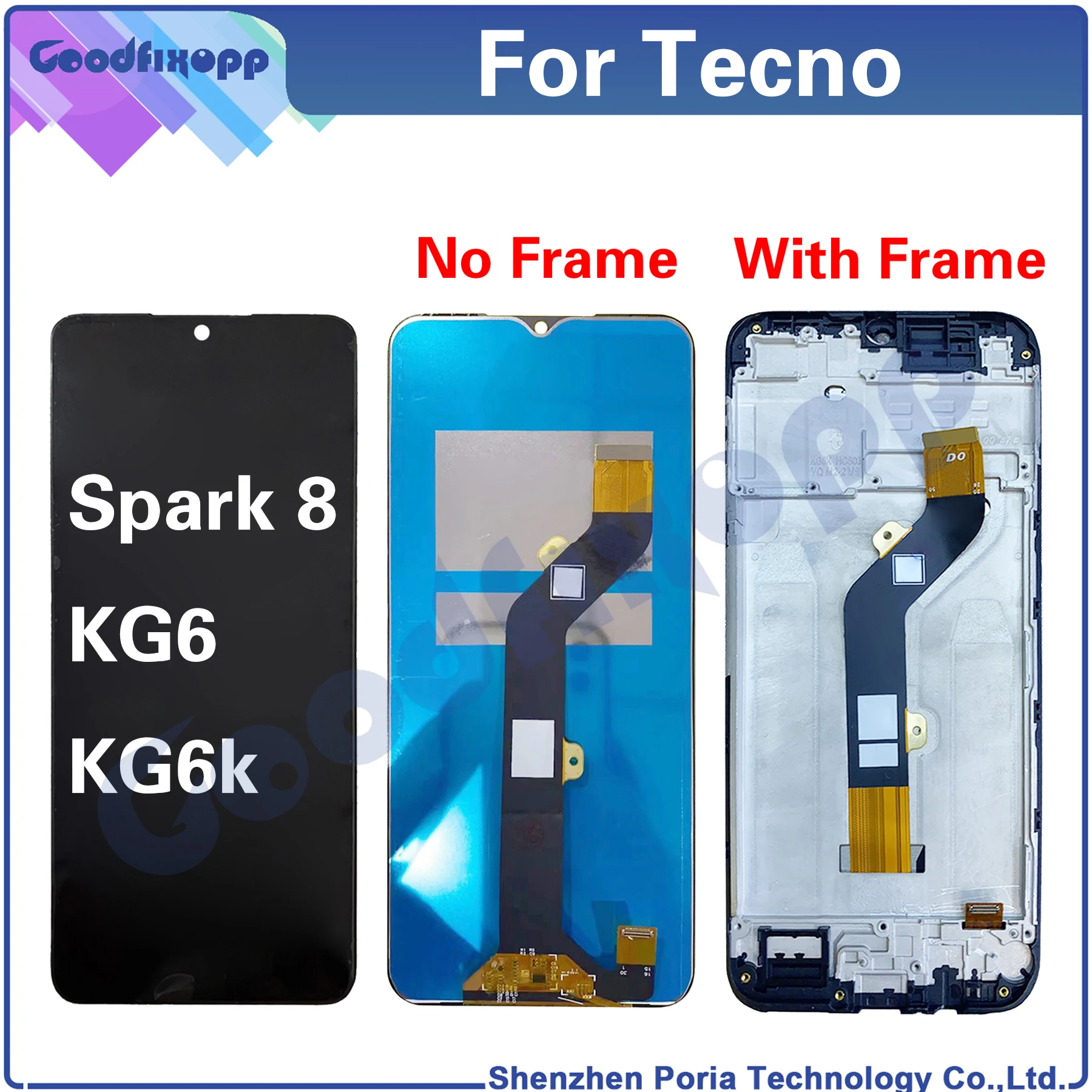 For Tecno Spark 8 KG6 KG6k Spark8 LCD Display Touch Screen Digitizer Assembly Repair Parts Replacement