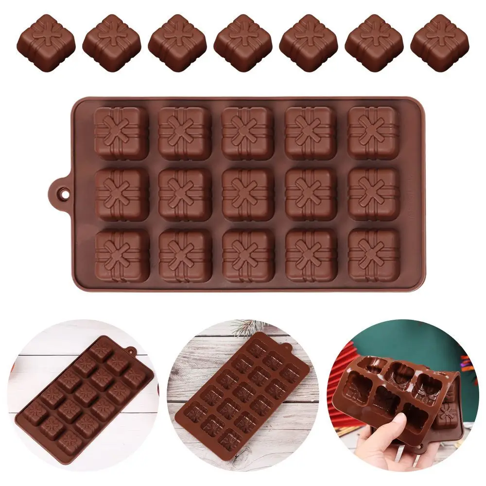 1PC 3D Silicone Cooking ChocolateMold Christmas Gift Box Present Mould Soap Wax Melt Chocolate Mold Party Kitchen Baking Tools