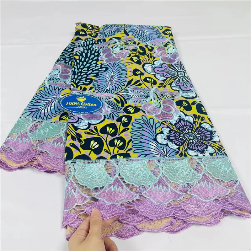 5 yard African Wax Brocade Lace Fabric Hight Qualiy 100% Cotton Ankara Wax Satin Print Lace Fabric For Woman Evening Dresses KL1