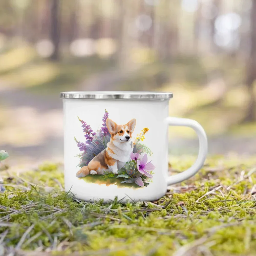 Creative Coffee Cup Dachshund Bulldog Border Colliegolden Retriever Printed Enamel Mug Camping Handle Mug Gifts for Dog Lovers