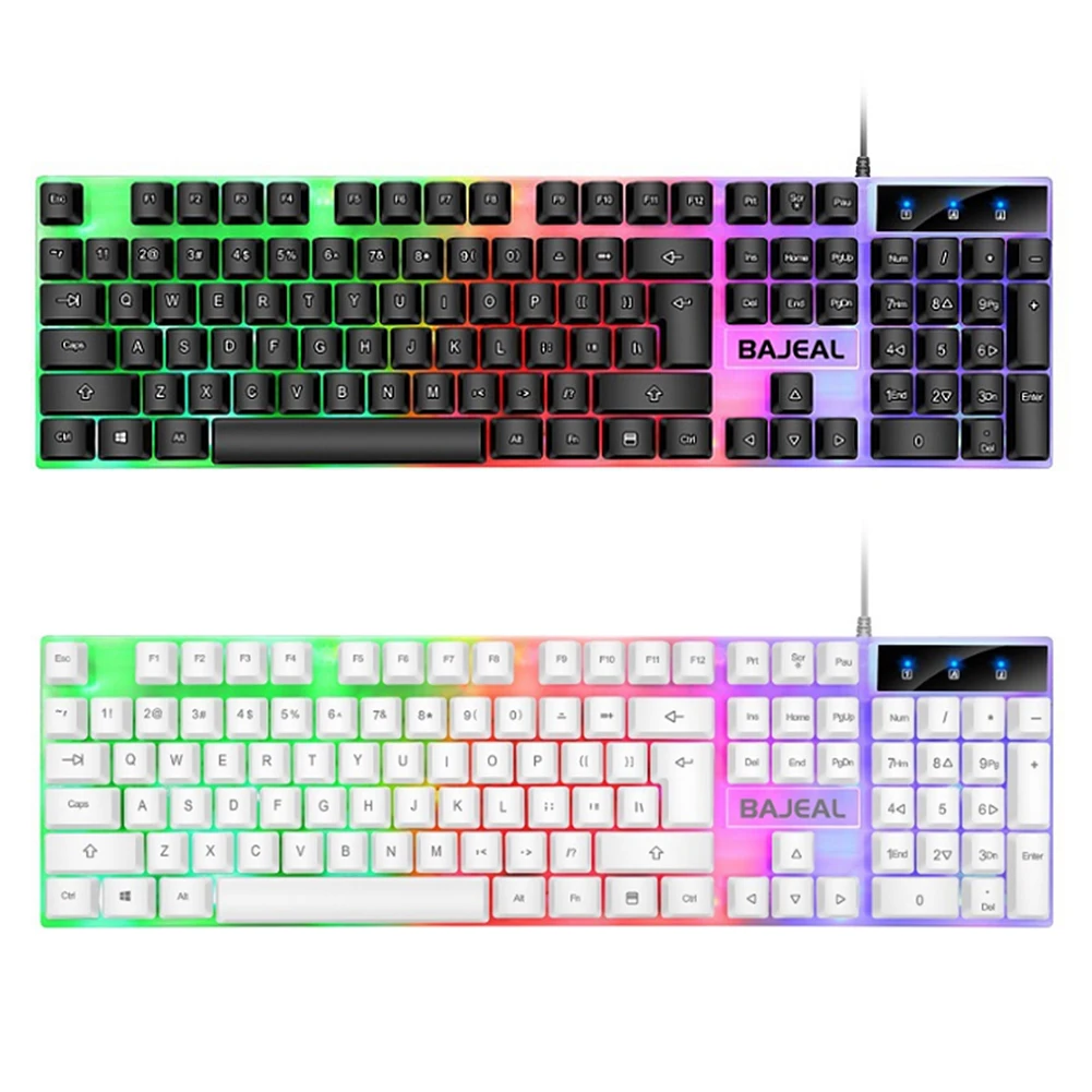 Seven Color Lights Gaming Keyboard 98 Keys Backlit Keyboard Mechanical Keyboard 1.5m Cable for Computer Laptop for PC Gamer