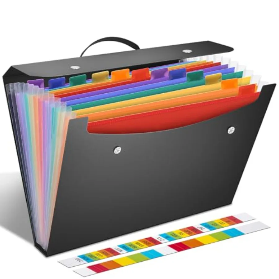 

Expanding File Folder with Handle, 13 Pockets Accordion File Organizer, Filing Box for Paper, Bills, Receipts, Taxes Organized,