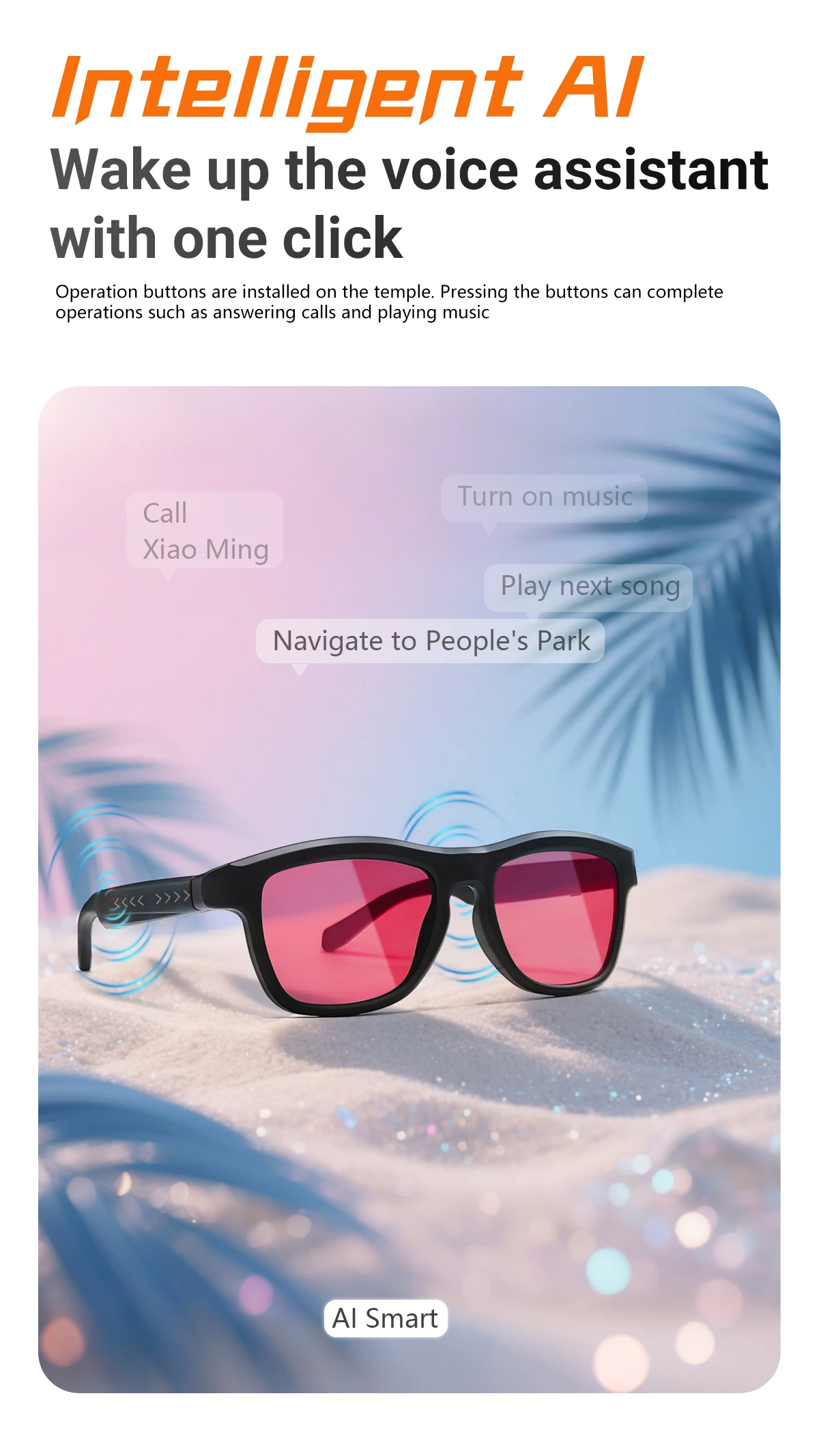Touch-Control Farbwechselnde Sonnenbrille für Männer und Frauen Elektrochrome KI-Intelligente Übersetzungs- und Anruffunktion Musikplayer Bluetooth – Detail 7