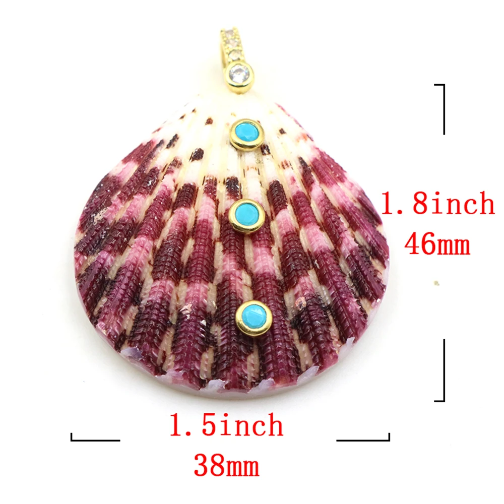 46mm Anhänger aus Naturstein mit Muschelschale, weißer Zirkonia-Einlage und Türkis-Dekor, DIY-Halskettenzubehör, Schmuckaccessoires, Geschenke – Detail 1