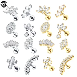 1PC Titanium Labret Piercing 16G Marquise CZ Crown Shape Cartilage Helix Conch Lobe Ear Piercings Flat Back Earring Stud Jewelry