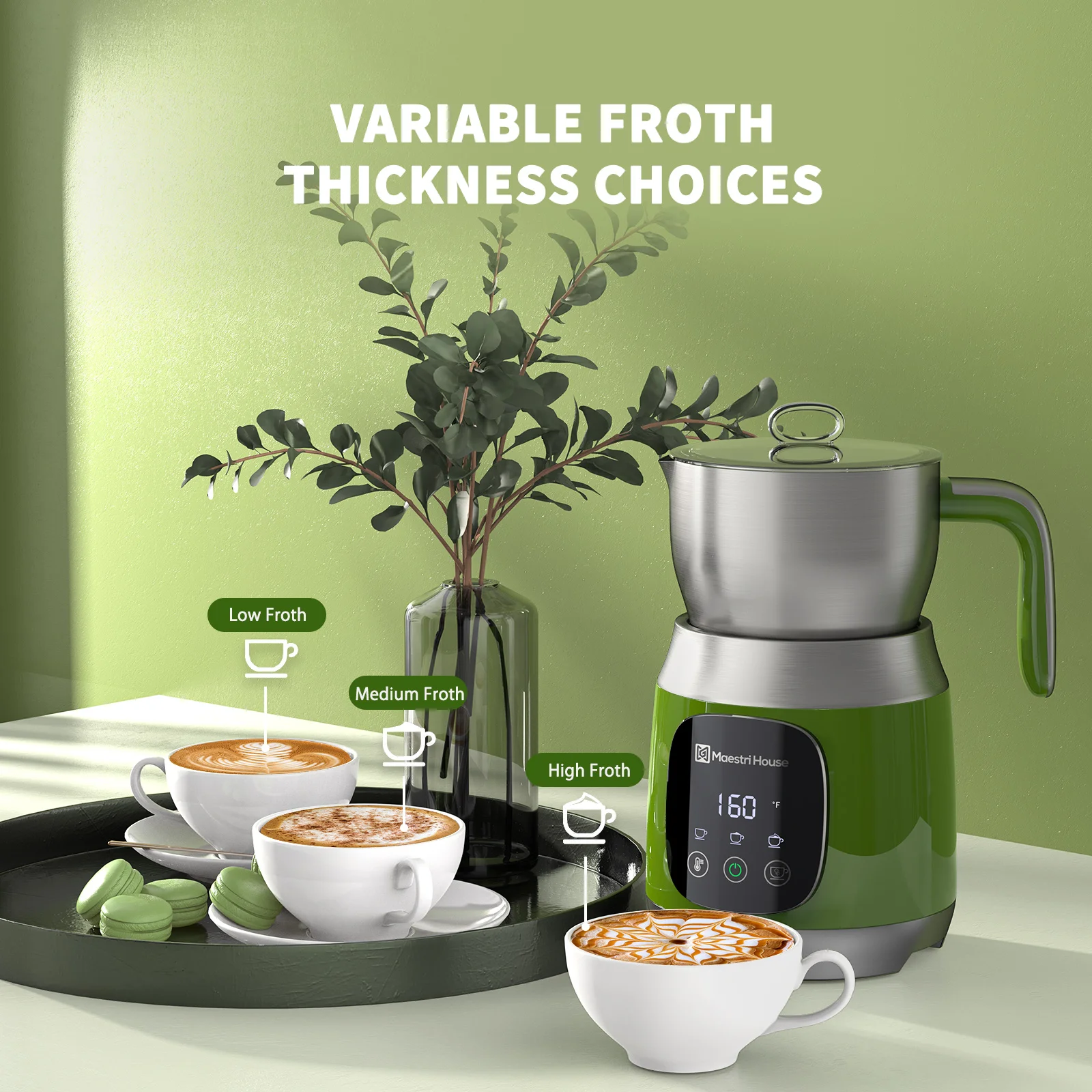 Maestri House MMF-9304 Foam Maker Hot Machine Coffee Kettle Electric Steamer Green Detachable Milk Frother for Aat Milk