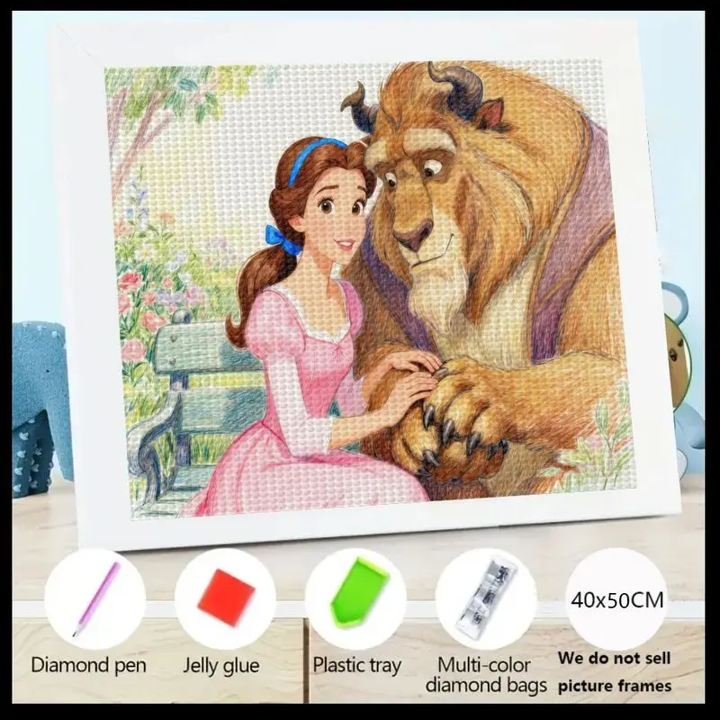 

1PC Disney's Beauty and the Beast Belle & Beast 5D Full Drill Diamond Painting Kit, Romantic Fairytale Cartoon Character Gem Art