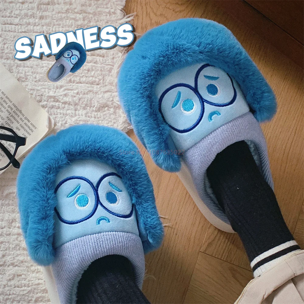 Miniso Disney Inside Out Sadness zapatillas de algodón de invierno ocio hogar al aire libre antideslizante zapatos de algodón de fondo grueso regalos cálidos