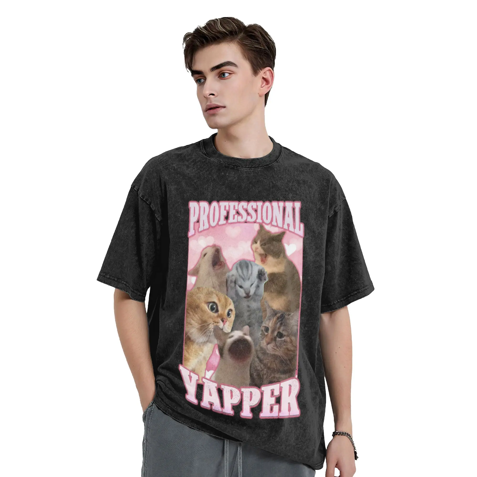 professional yapper funny cat meme Classic Chic A Washed T Shirt Men's Women's Oversized Cotton Tees Tops