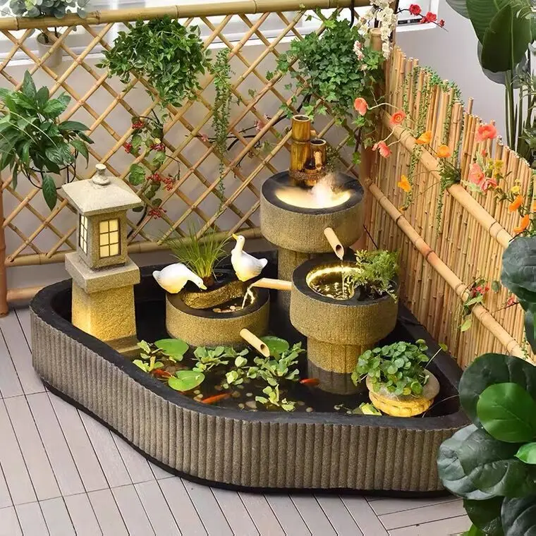 Chinese-style decorative courtyard outdoor indoor balcony landscaping fish pond circulating water rockery landscape ornament