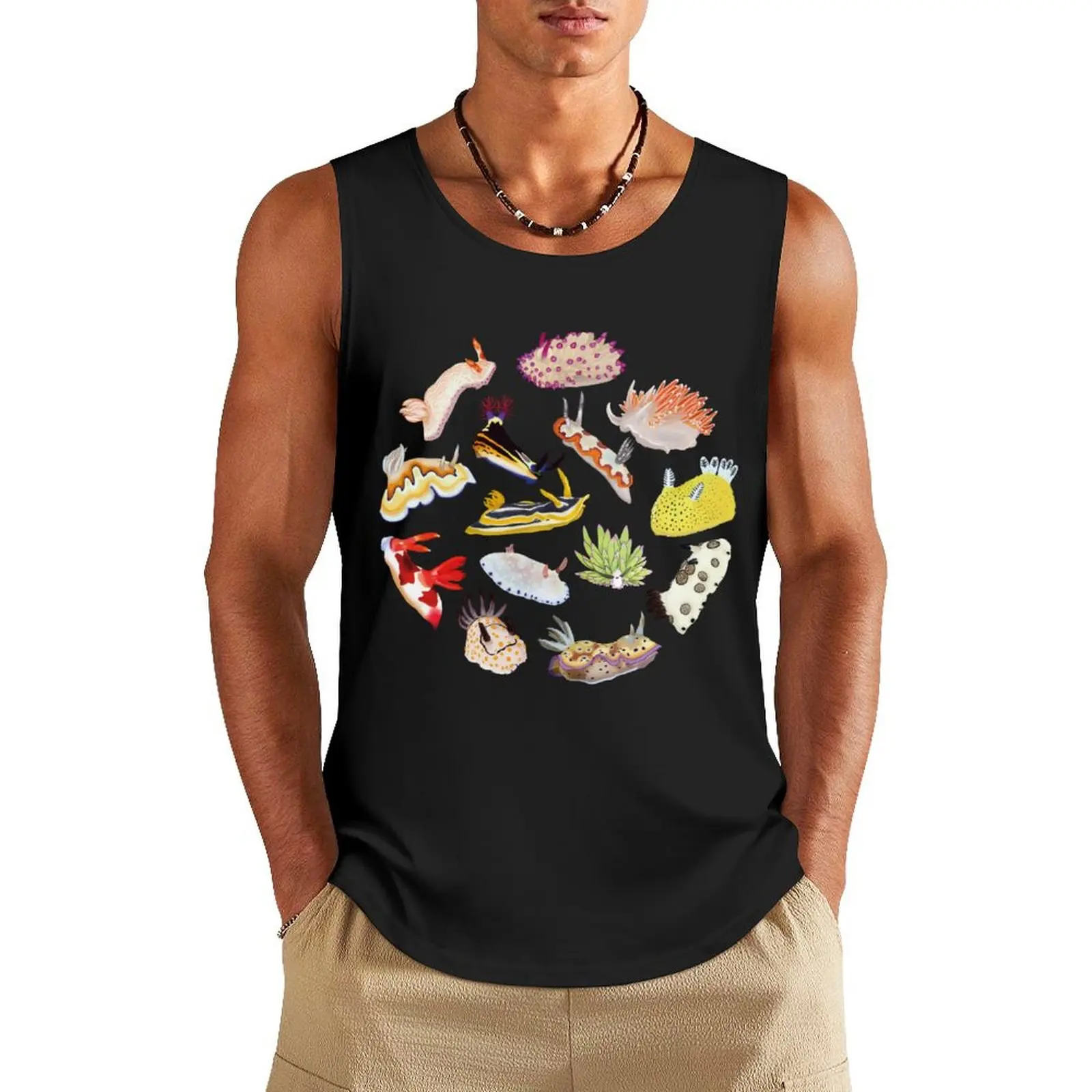 

Nudibranch round pattern - sea slug - pink Tank Top bodybuilding t-shirt sleeveless vests men clothing