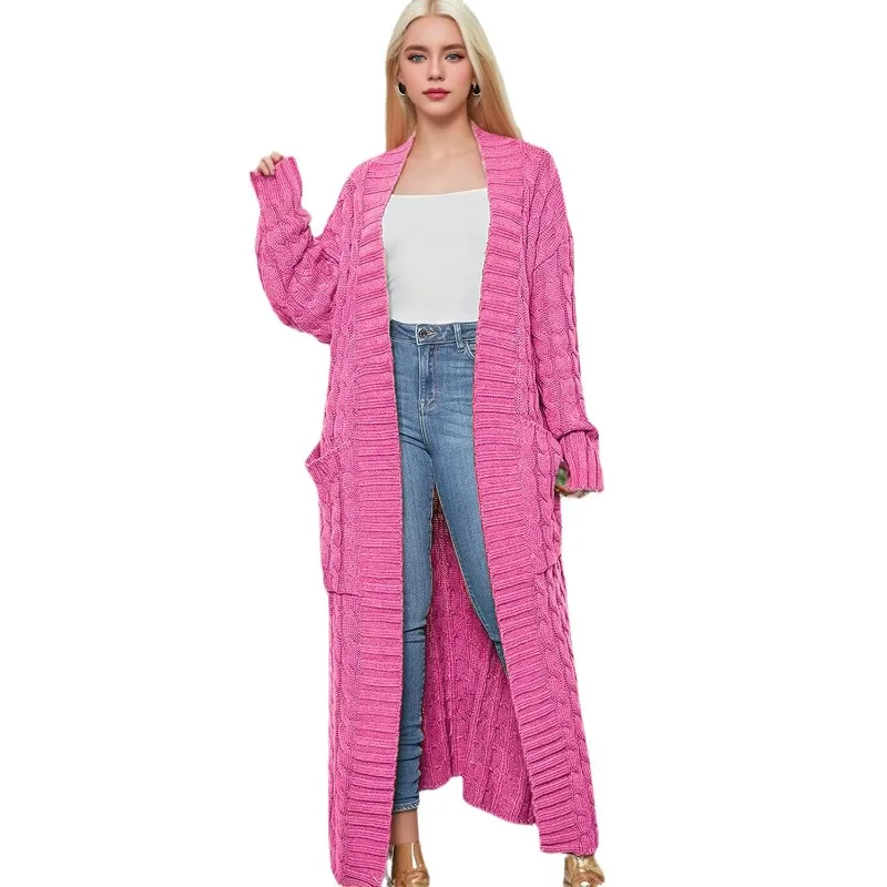 Women's Clothing Knitted Oversized Cardigan Best Sellers Twisted Pockets Autumn Winter New Fashion Sexy Casual Long Trench Coat