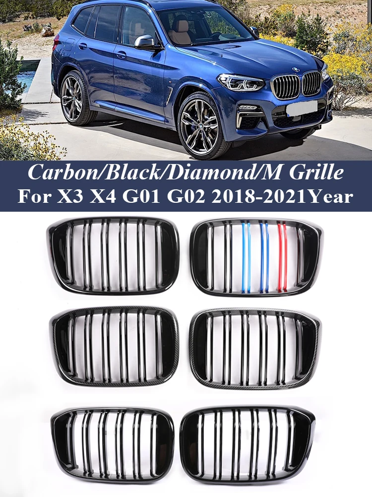 Front Bumper Kidney Carbon M Style Grille Facelift Exterior Parts Cover Gloss Black Facelift For BMW X3 X4 G01 G02 2018-2021