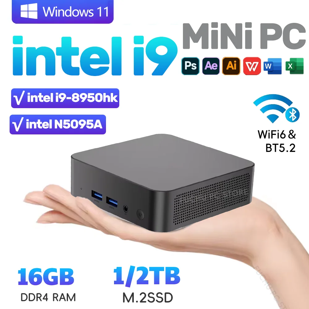 

МИНИ-ПК Windows 11 Intel Core i9 8950HK/N5095A 16 ГБ ОЗУ 1 ТБ SSD WIFI 6 BT5.2 4K HD Мини-игровой офисный ПК