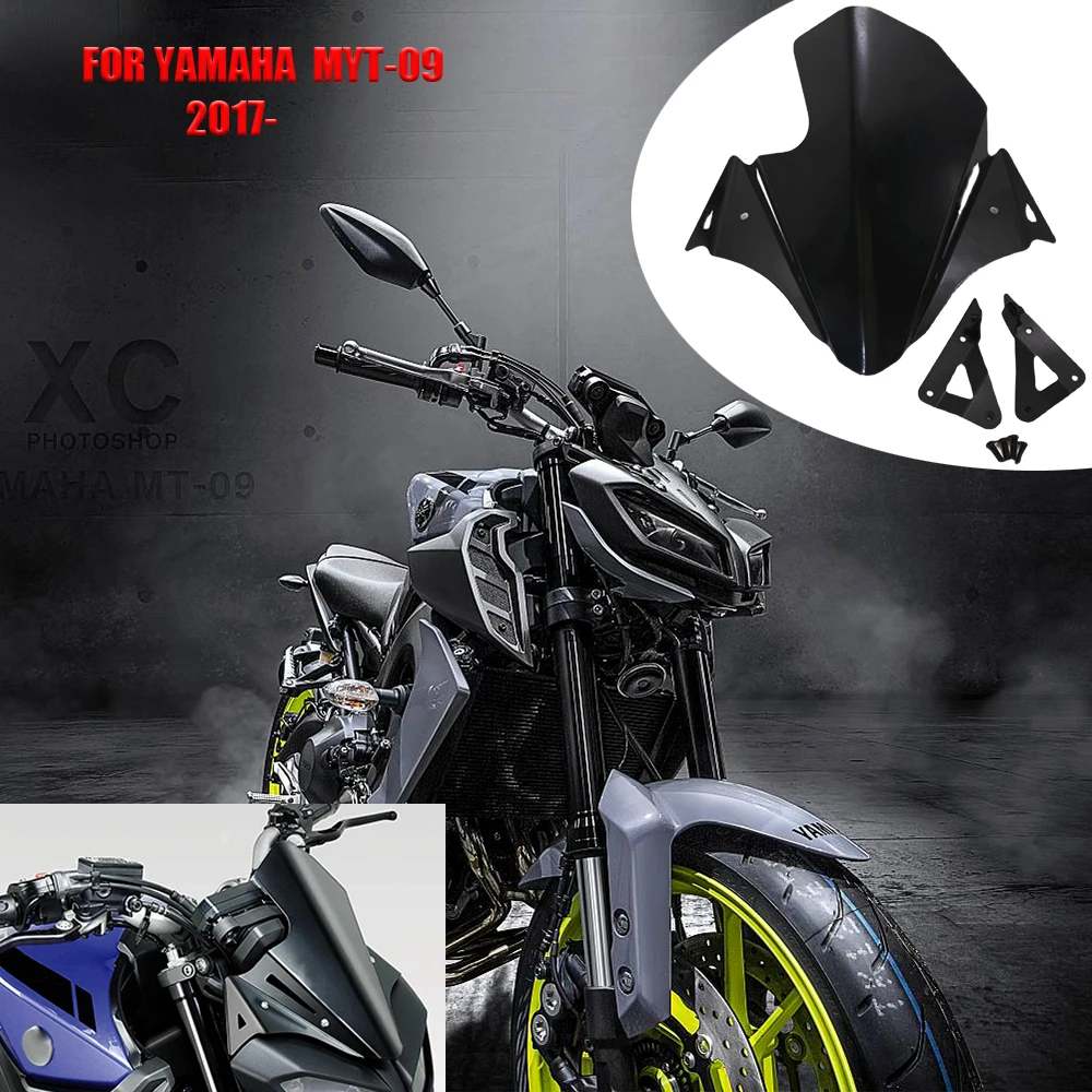 

FOR YAMAHA MT-09 MT09 Motorcycle Accessories Front Windscreen Airflow Wind Deflector 2017-2020 Glass Aluminum Kit Deflector