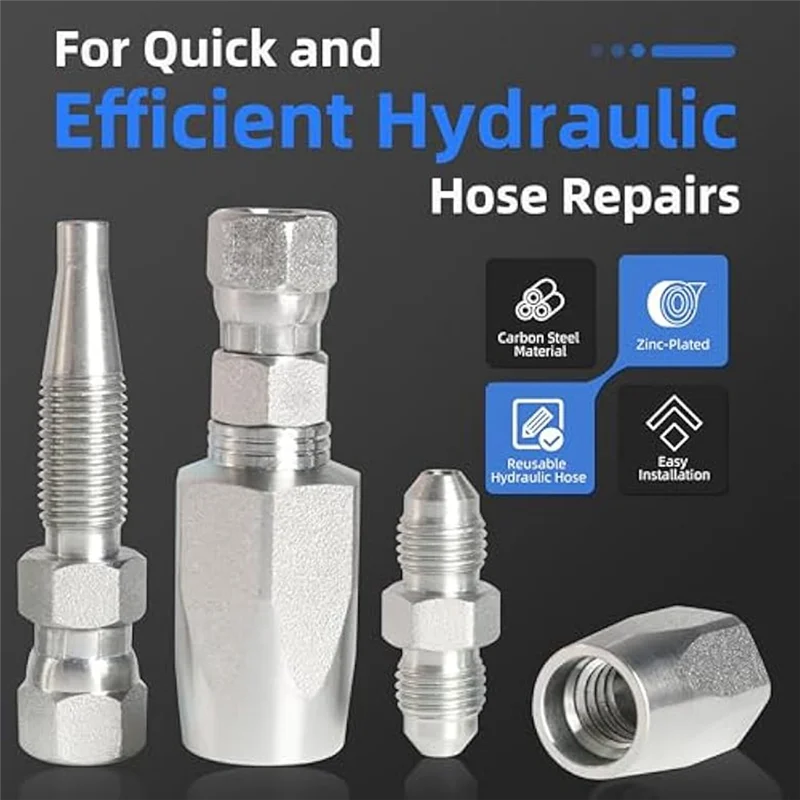 -BABQ Kit di riparazione riutilizzabile per raccordi per tubi idraulici da 4 pezzi, raccordi per tubi idraulici 1/2In3/4In, kit di riparazione per tubi idraulici