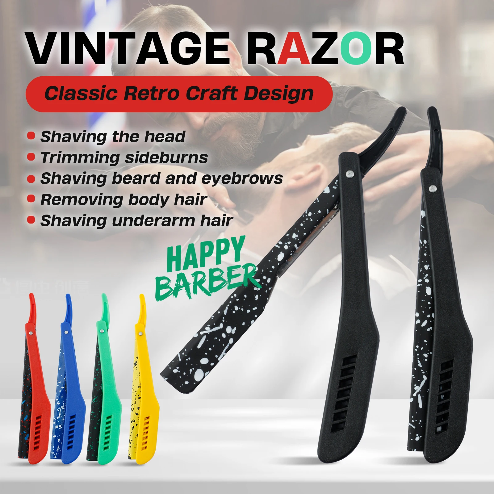 

Профессиональные складные бритвы для бритья с камуфляжным рисунком, ручная стрижка бороды, удаление волос, выдвижная бритва, держатель для парикмахерской бритвы