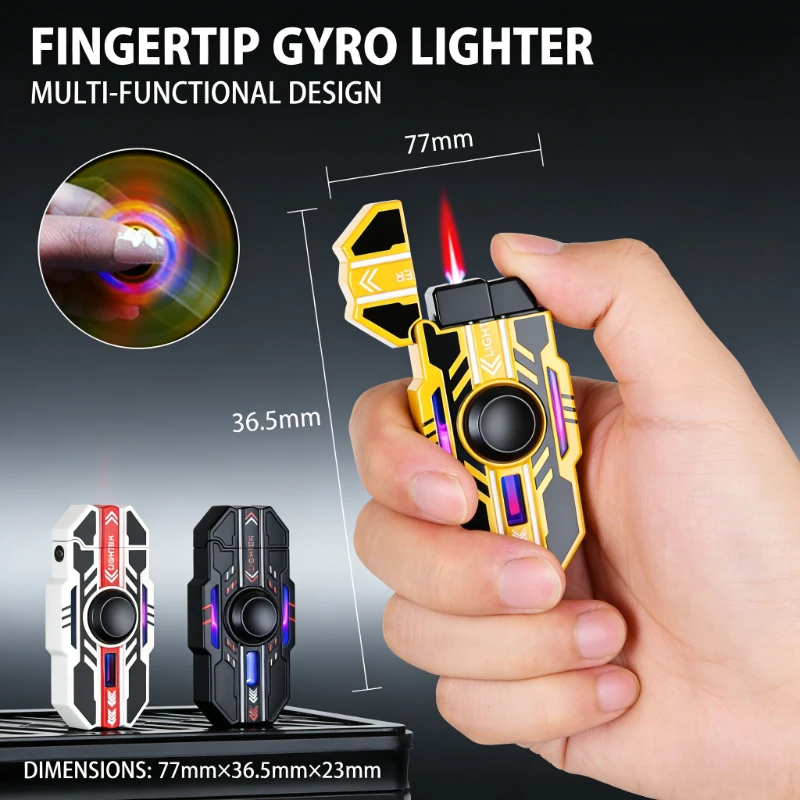 

New Windproof Red Flame Butane Lighter Cool LED Light Visible Gas Window Gyroscope Decompression Toy Unique Smoking Gadget