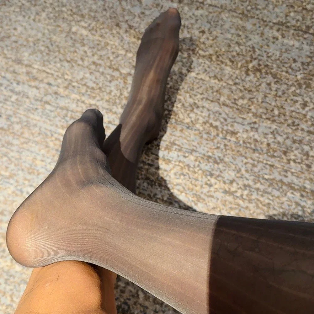 

9 Colors Available Men Stripes Middle Tube Elastic Stockings Casual Business Socks Sexy See Through Sock Summer Man