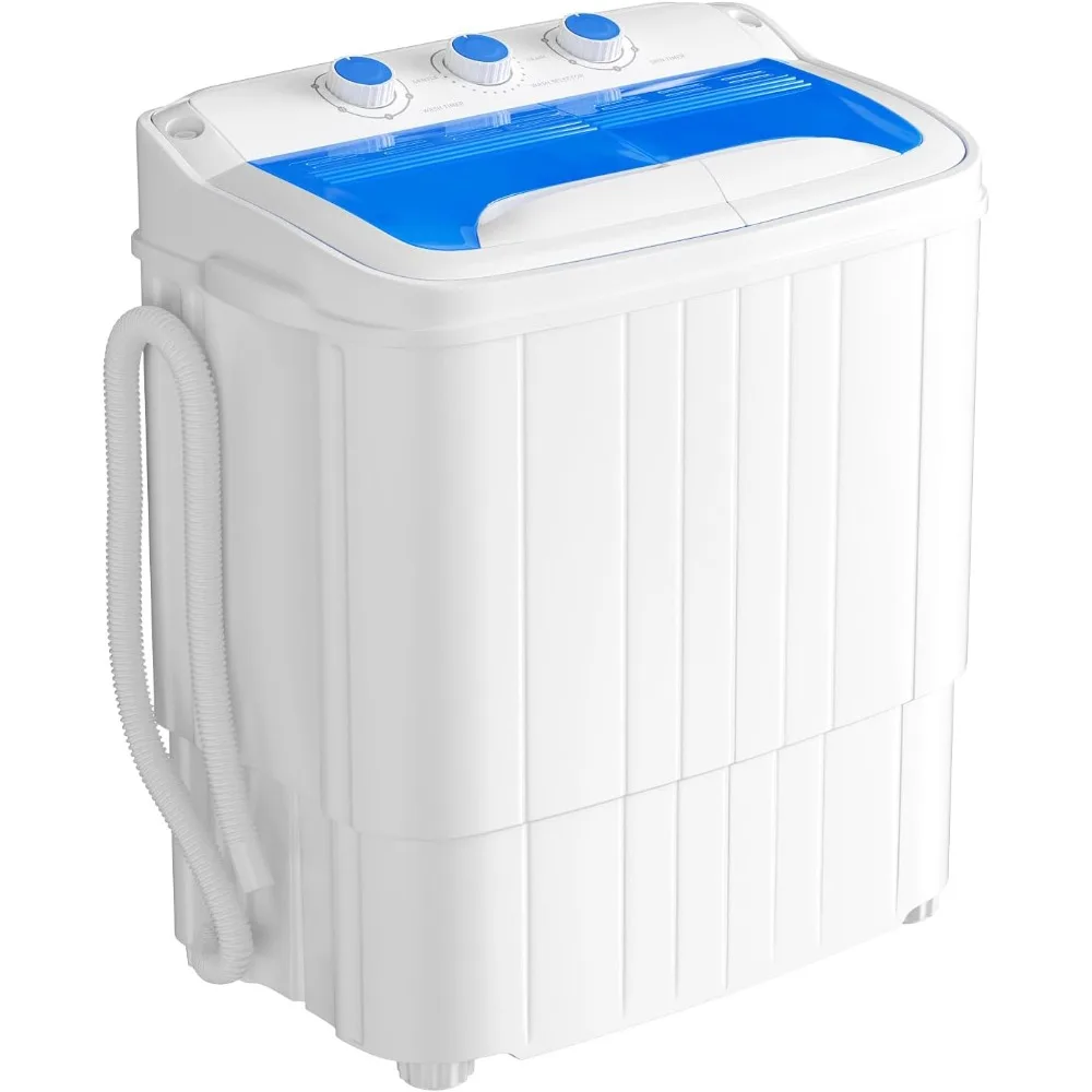 Portable Twin Tub Washing Machine with Drain Pump, 15lbs Mini Compact Laundry Washer Machine with Longer Hose