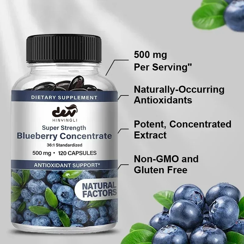 Super Strength Blueberry Concentrate 500 Mg Capsules 30/60/120Softgels Eye Health Vitamins Antioxidant Healthy Vision Supplement