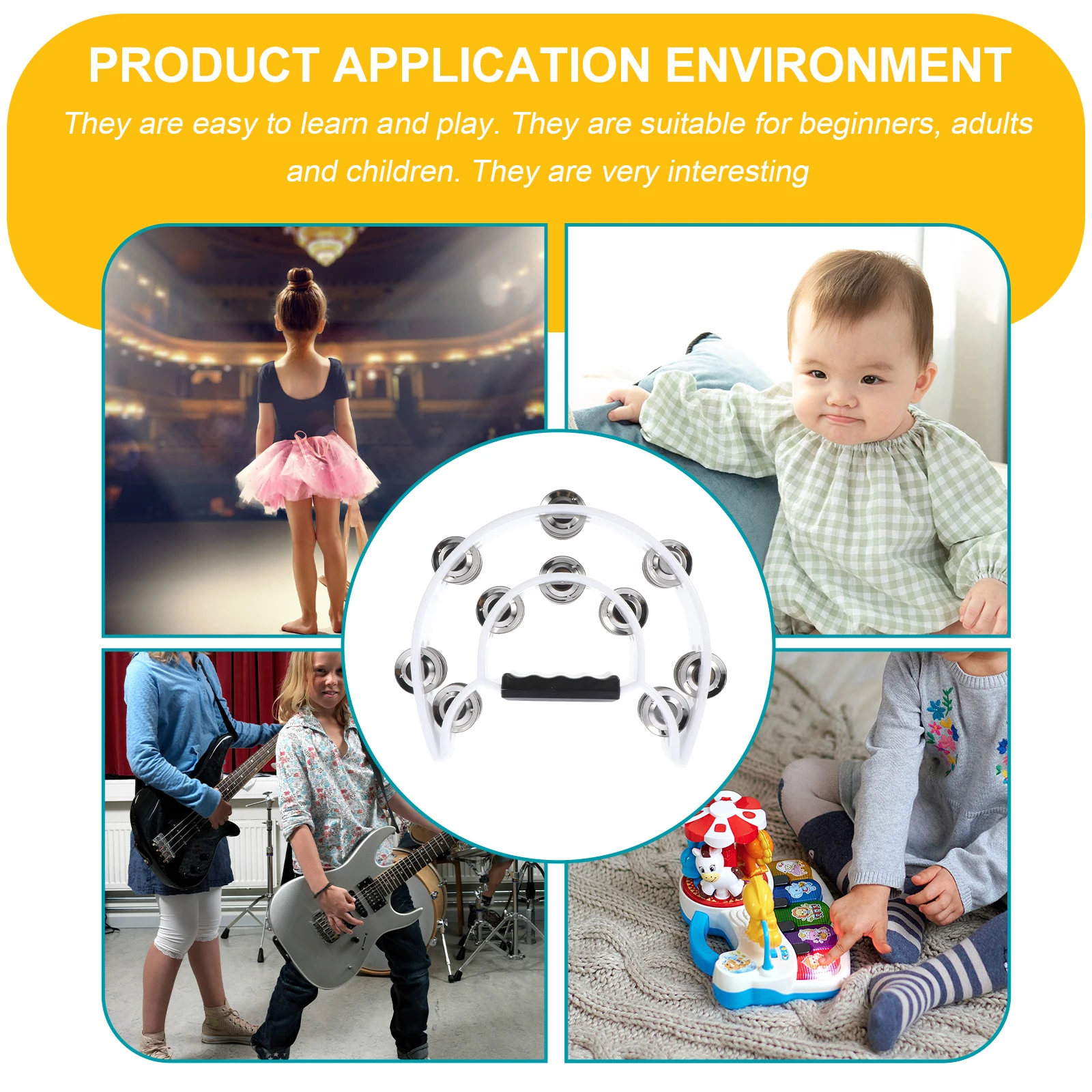 

Handheld Percussion Drum Bell Tambourine Instrument For Children Music Learning Educational Interactive Toy Gift