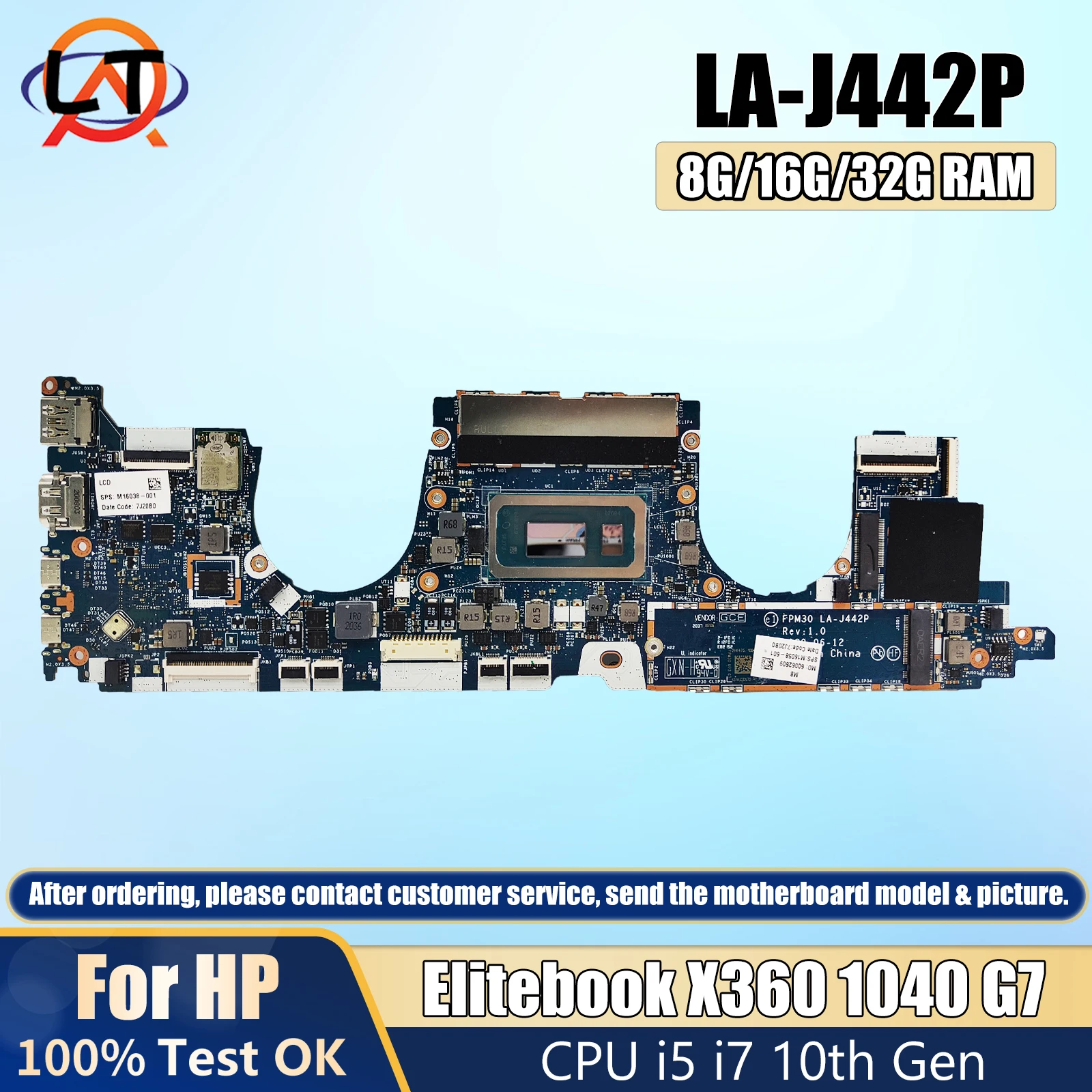 

LA-J442P For HP Elitebook X360 1030 G7 Laptop Motherboard CPU i5 i7 10th 8G/16G/32G RAM Mainboard M16069-001 M16069-601