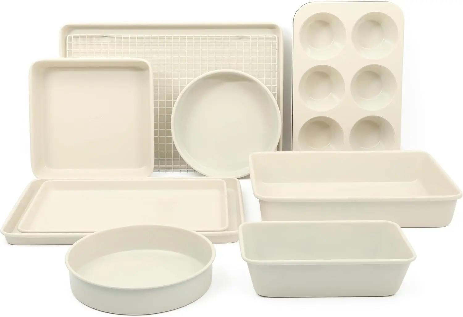 

10-Piece Ceramic Baking Pans Set, Non-Toxic Non-Stick Bakeware in Linen White for Even Baking
