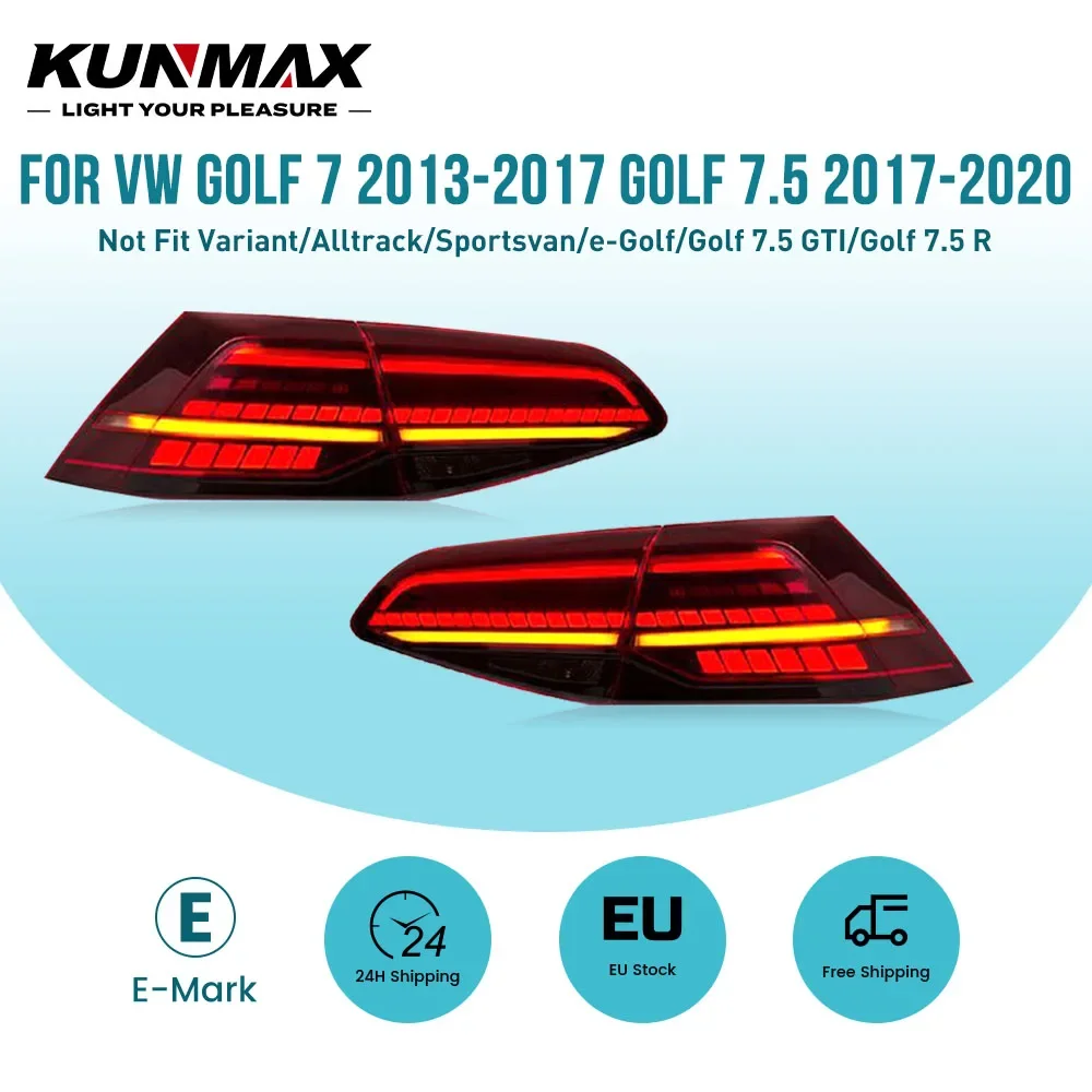 EU-Lagerbestand: LED-Rückleuchten-Set für Volkswagen VW Golf 7 MK7 (2013-2017) und Golf 7.5 (2017-2020) – Sequentieller dynamischer Blinker, Tagfahrlicht, Bremslicht, Rückfahrlicht – Plug & Play Auto