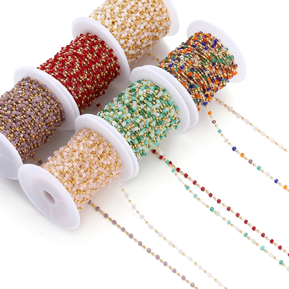 

1Meter Stone Chain Black Square Cube Crystal Beads Chains for Necklace Bracelets Sweater Jewelry Making DIY Handmade