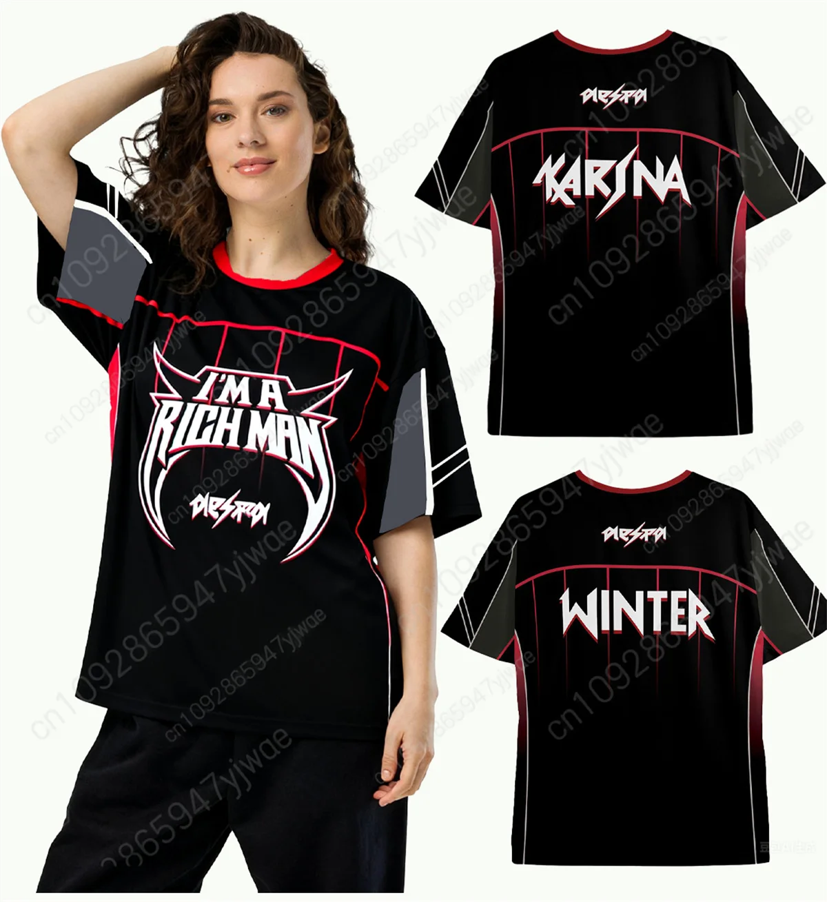 

Rich Man Jersey O-Neck Loose Fashionable Streetwear Kpop Album Music Tee Fan Gift Top Summer Men's And Women's T-Shirt